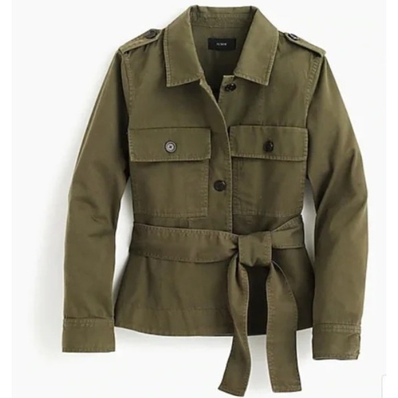 J. Crew Cropped Fatigue Jacket Olive Green Medium Peplum Casual No Belt - Picture 2 of 14